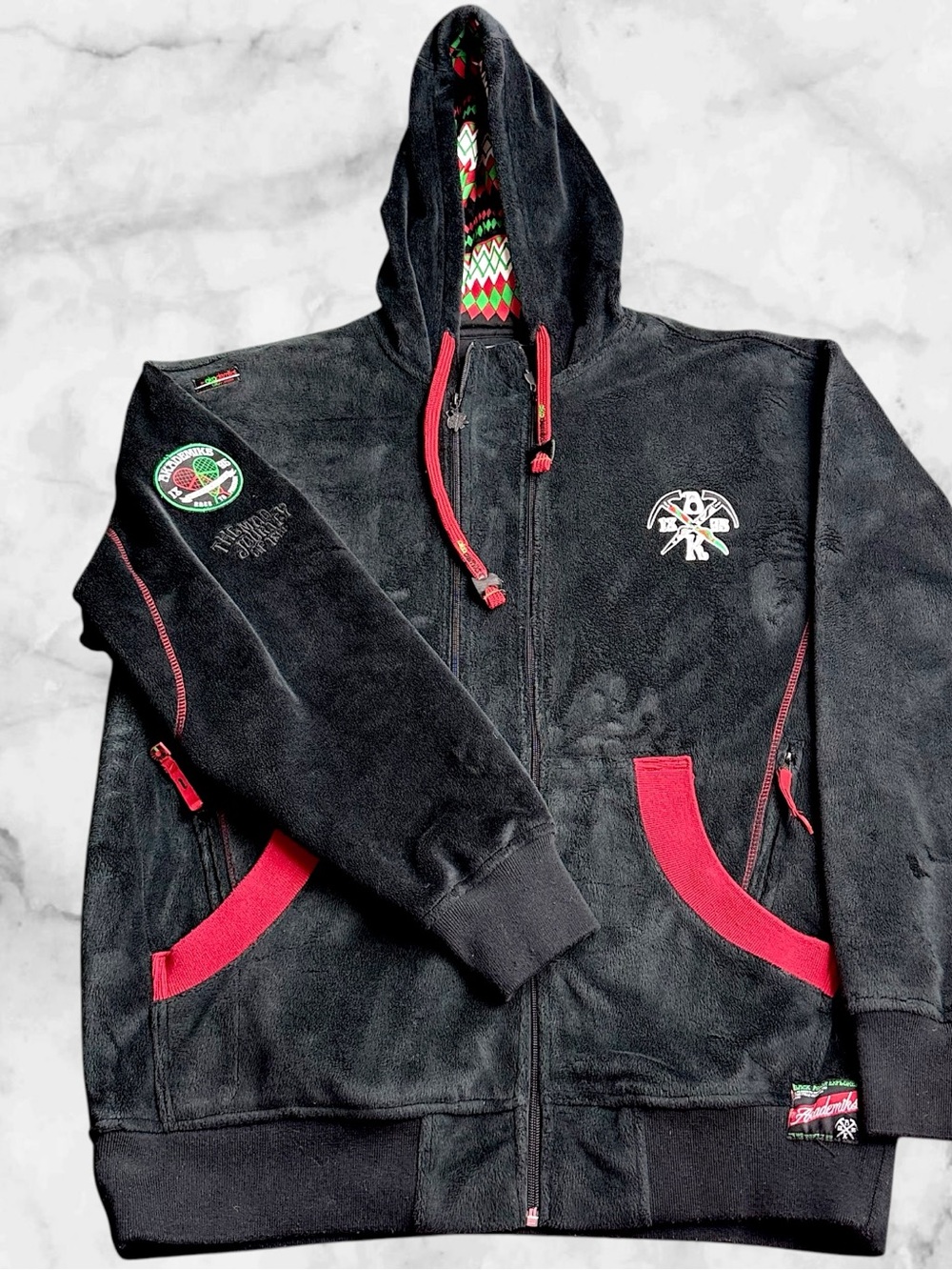 Akademiks Black Polar Explorer Hoodie Mens L Full Zip Fleece Y2K Hip Hop 1895